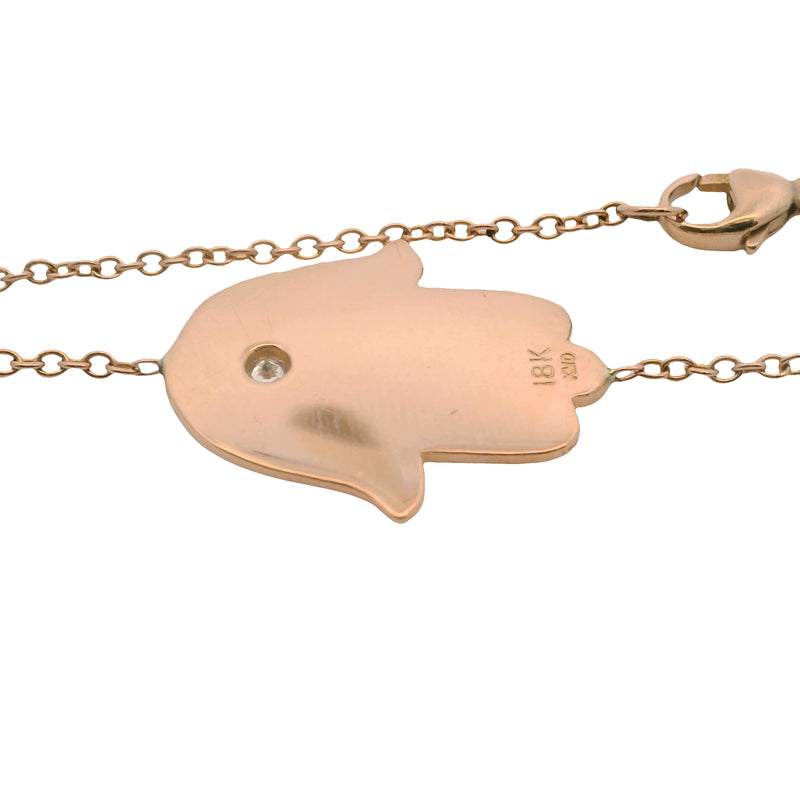 Kimberly McDonald Solid 18kt Rose Gold 6" Hamsa Hand Bracelet with Diamond