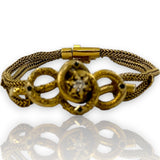 Antique Late Victorian Handmade 14kt Yellow Gold Love Knot/ Snake Bracelet with Center Modern Diamond and Accent Sapphires