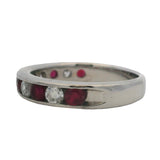 Vintage Solid 14kt White Gold Diamond and Ruby Channel Set Half Eternity Band Ring Size 5