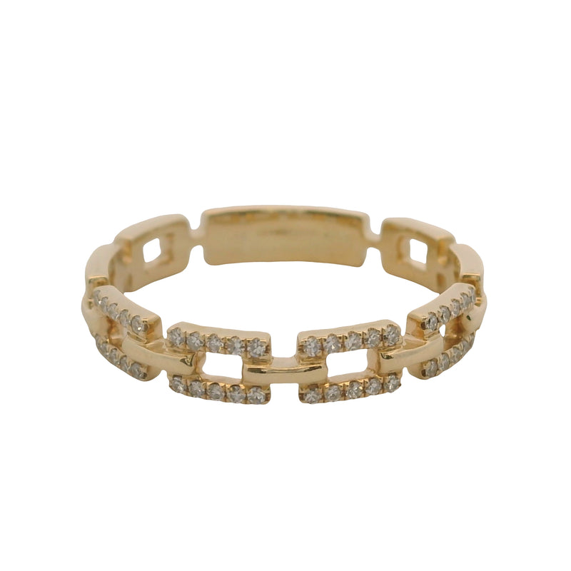 Solid 14kt Yellow Gold and Diamond Pave Chain Band Ring Size 8