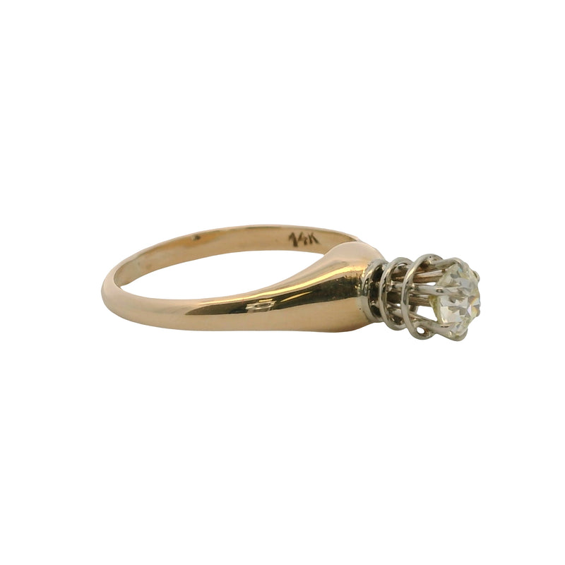 Antique Victorian Unique 2-Tone Gold 0.48ct Old Euro Diamond High Set Solitaire Ring Size 5.25