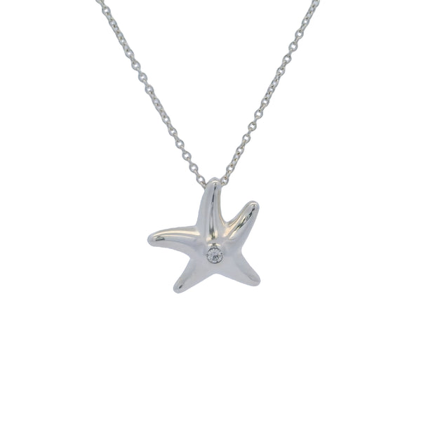 Elsa Peretti for Tiffany & Co Starfish 16" Pendant Necklace in 925 Sterling Silver with 0.04ct Diamond Center Made in Spain