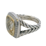 David Yurman 925 Sterling and 18k Gold Citrine Diamond 15mm Albion Ring Size 4