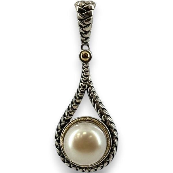 Joyería EFFY con detalle trenzado en plata de ley 925 maciza y colgante de oro amarillo de 18 kt de 4,3 cm de largo con gran perla de los Mares del Sur.