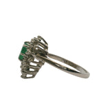 14kt White Gold and Pear Cut Emerald Ring with Cluster Diamond Halo Size 6.25