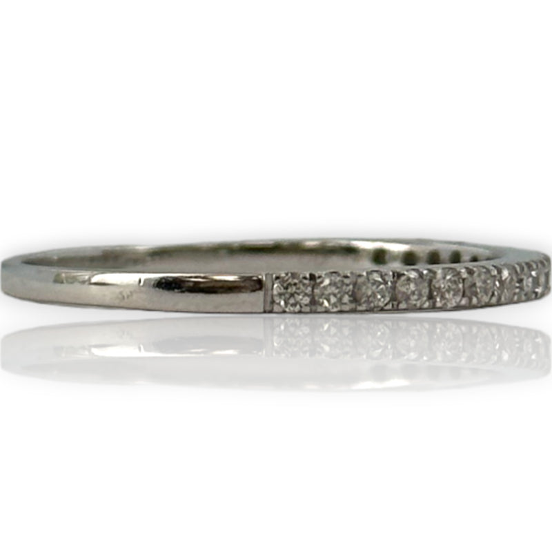 Alianza de boda apilable de media eternidad con diseños únicos en oro blanco de 14 kt y diamantes, talla 11