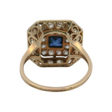 Antique Edwardian 2-Tone 14k Gold 1.44ctw Old European Diamond and Sapphire Cocktail Statement Ring Size 8