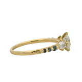 18kt Yellow Gold Diamond Sapphire Fantasy Style Solitaire Engagement Ring Size 6