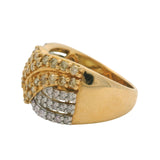 Solid 18kt Yellow Gold Cluster Crossover Ring with Yellow and White Diamond Waves Size 7