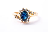 Natural Sapphire & Diamond Accent Cocktail Band 14K 585 Yellow Gold Ring S 7 1/2