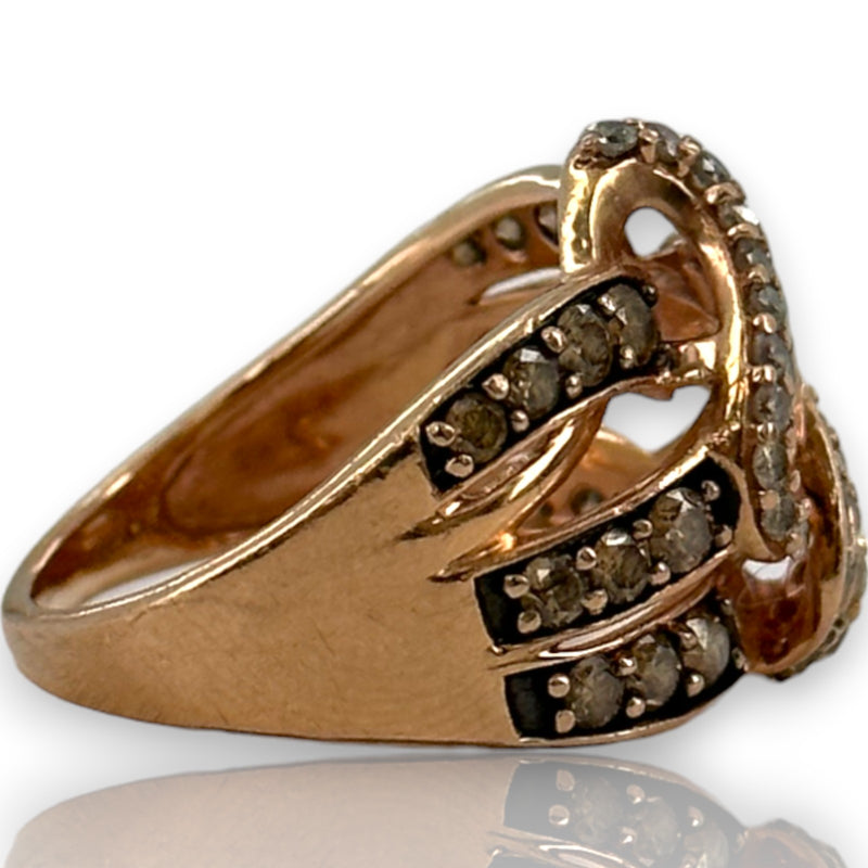 Kay Jewelers 10kt Rose Gold LeVian-style Brown and White Diamonds Crossover Statement Ring Size 6.75