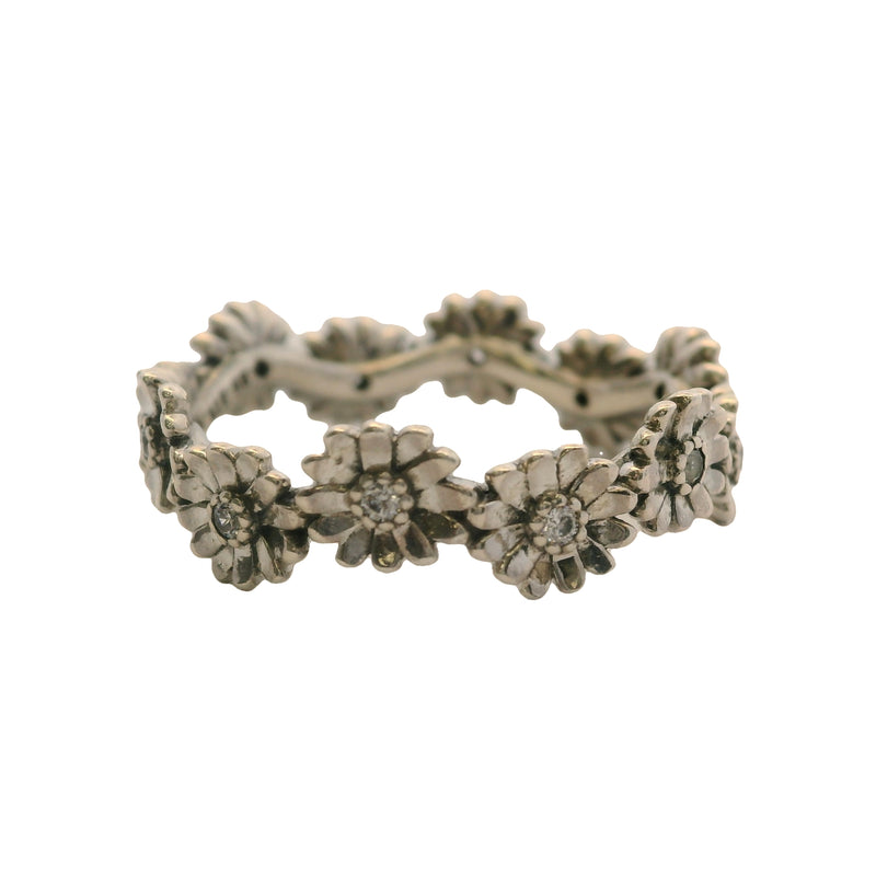 Pandora 925 Sterling Silver Sparkling Daisy Flower Crown CZ Ring Size 7.5
