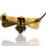 Retro Era 1930-50s Lab Created Sapphire 14k Yellow Gold Brooch Pin