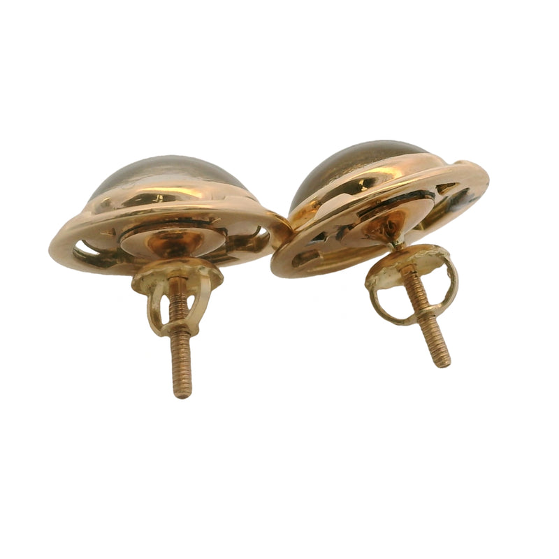 Antique Converted Cufflink 14kt Yellow Gold Essex Painted Glass Horse Pierced Screw-Back Stud Earrings