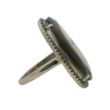 Solid 14kt White Gold Large Smoky Quartz and Black Diamond Halo Cocktail Ring Size 5.5