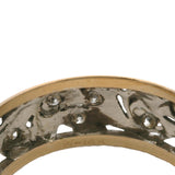 Antique 1930s Solid 2 Tone Gold and 0.84ctw Old Euro Diamond Scroll Filigree 8mm Band Ring Size 8.25