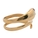 Vintage Solid 14kt Yellow Gold Snake Triple Wrap Ring With Ruby Eyes Size 8