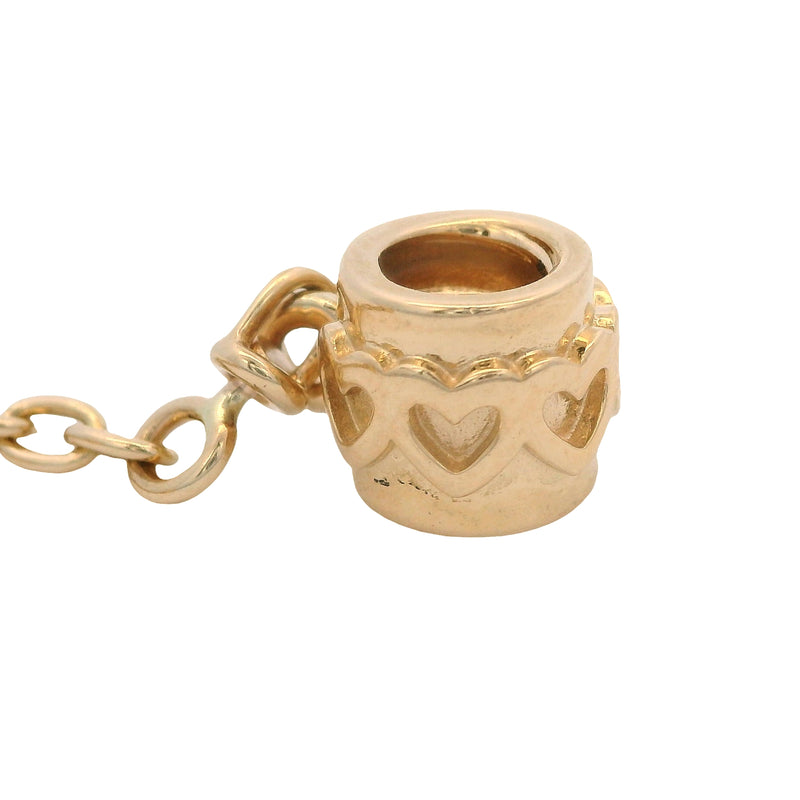 Pandora Moments Solid 14kt Yellow Gold Hearts Safety Chain Slider Bracelet Charm