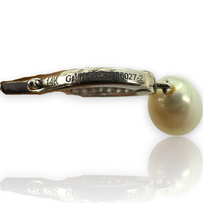 Gabriel & Co Solid 14kt White Gold South Sea Pearl Drop Diamond Huggie Earrings