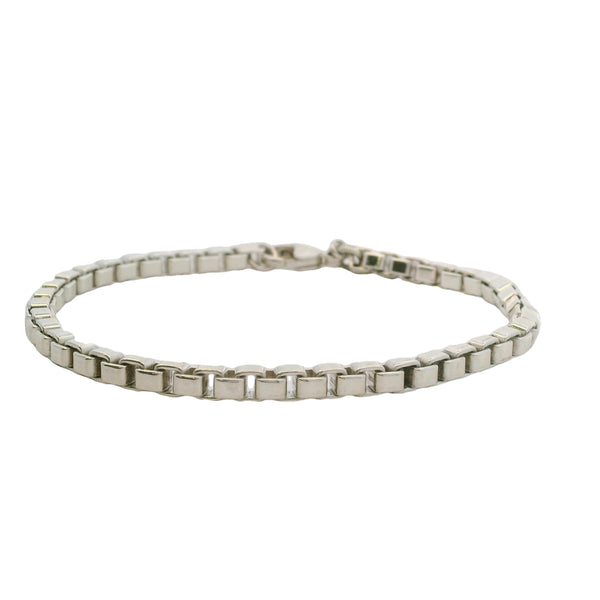 Tiffany & Co 925 Sterling Silver Venetian Link Box Chain 7.5" Bracelet