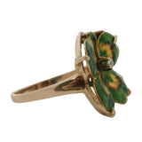 Antique Mid-Victorian 14kt Yellow Gold Lucky 4-Leaf Clover Old Mine Diamond Ring Size 9.5