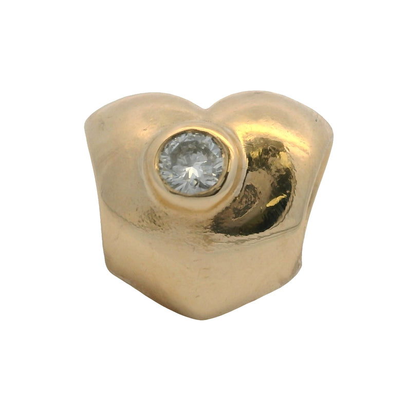 Charm deslizante de corazón hinchado de oro amarillo macizo de 14 kt con 2 diamantes, retirado de Pandora