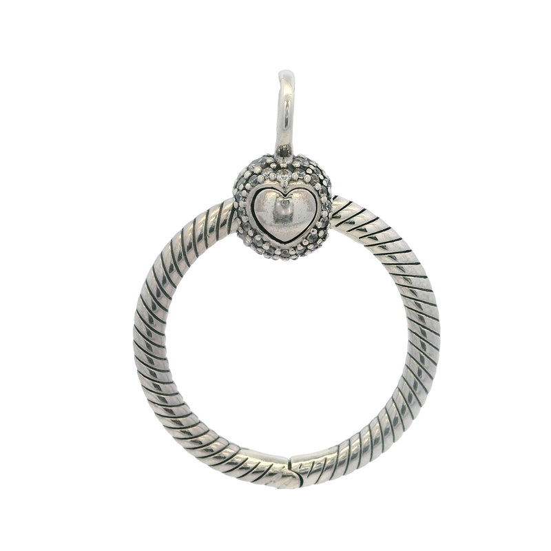 Pandora Moments Retired Sterling Silver Pave CZ Small O Ring Charm Holder Pendant