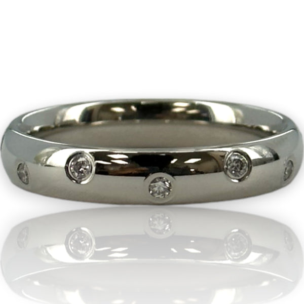 Benchmark Signed Solid Platinum Eternity Burnished Diamond 4mm Band Stackable Ring Size 8