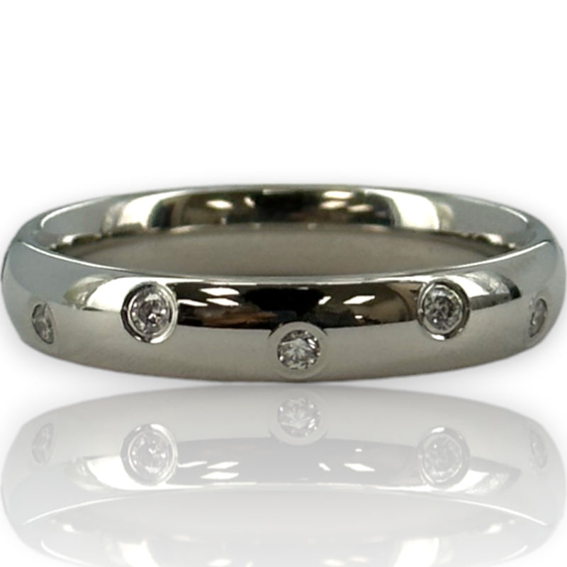 Benchmark Signed Solid Platinum Eternity Burnished Diamond 4mm Band Stackable Ring Size 8