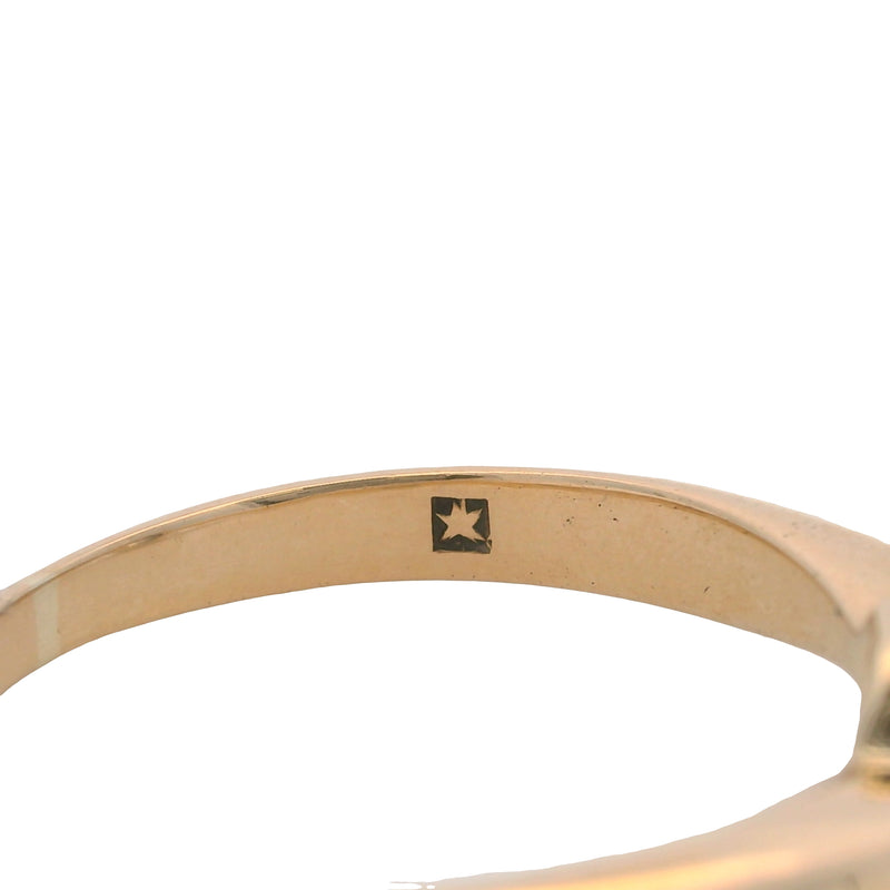 Antique Victorian Solid 14kt Yellow Gold and Old Mine Diamond Solitaire Stirrup Ring Size 7.75