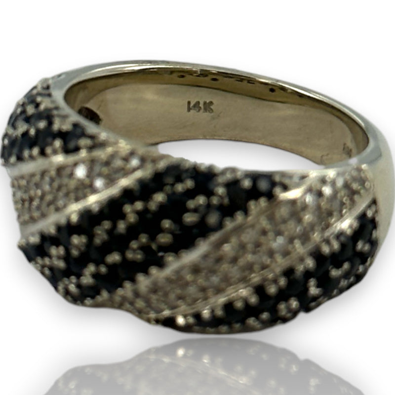 EFFY 14kt White Gold Black Sapphire and White Diamond Twist Statement Ring Size 7