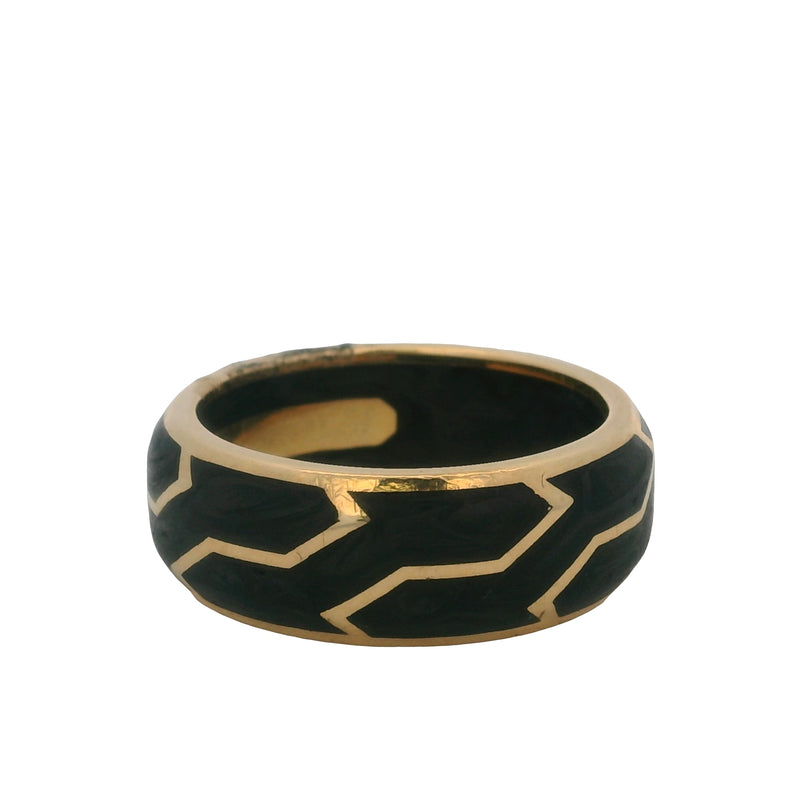 David Yurman 18kt Yellow Gold Men's Marbled Forged Carbon 8.4mm Band Ring Size 10