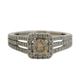 LeVian 14kt White Gold 0.68ctw Cognac White Diamond Solitaire Halo Ring Size 7