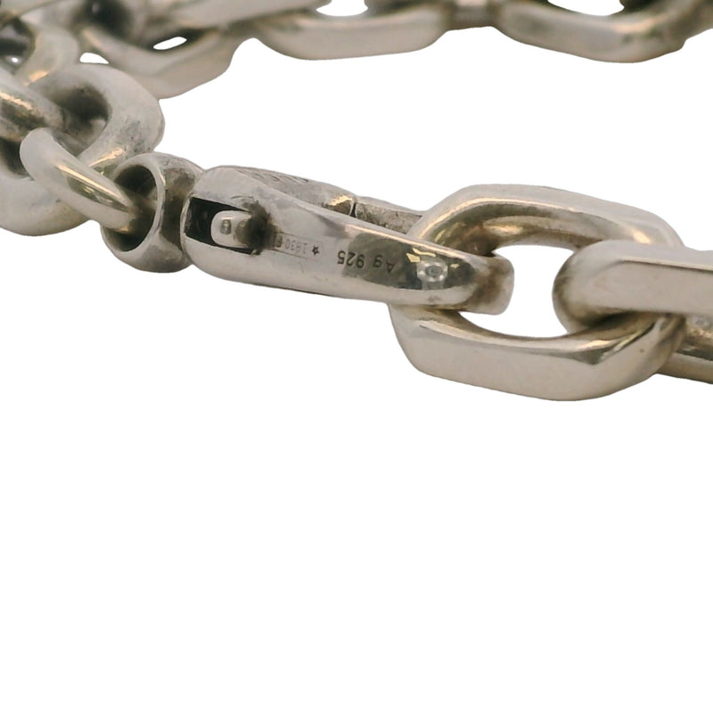 GUCCI 925 Sterling Silver Interlocking Chain Double Logo 8.5" Bracelet Made in Italy