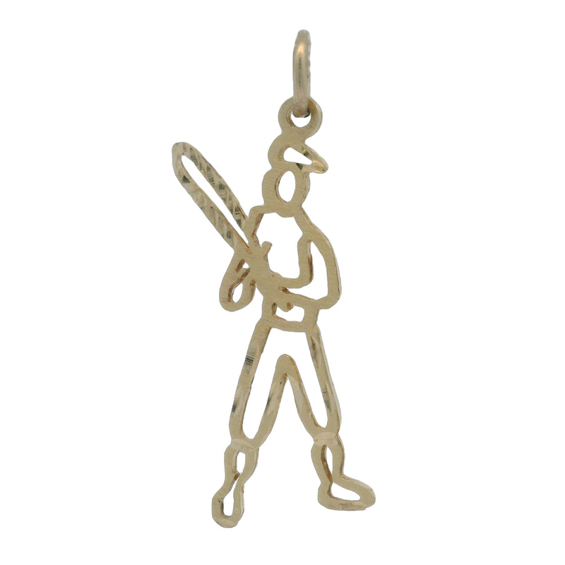 14kt Yellow Gold Baseball Player Hitter Outline Charm Pendant