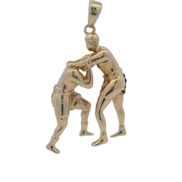 14kt Solid Yellow Gold Brazilian Jiu-Jitsu Boxing Men Black and White CZ Pendant