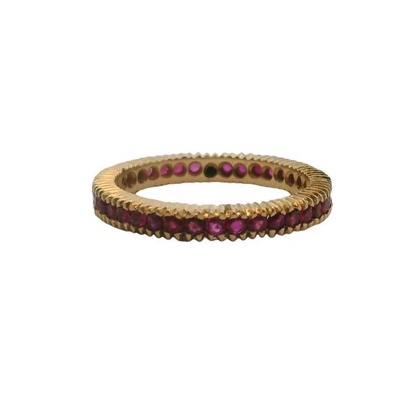 Vintage Solid 14kt Yellow Gold And Ruby Channel Set Eternity 3mm Band Ring Size 7.5 (2)