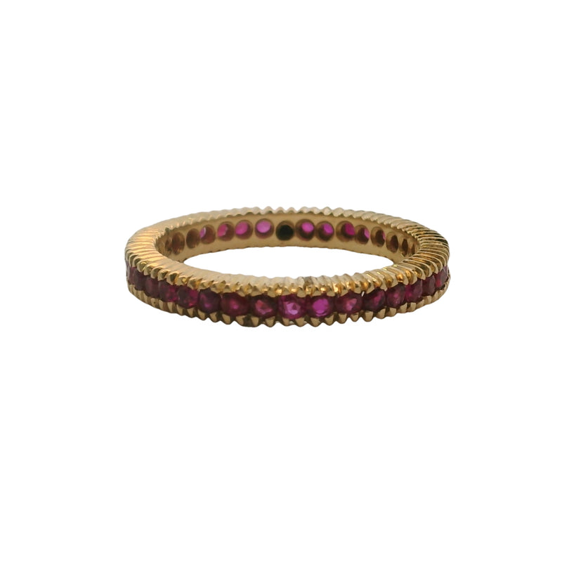 Vintage Solid 14kt Yellow Gold And Ruby Channel Set Eternity 3mm Band Ring Size 7.5 (2)