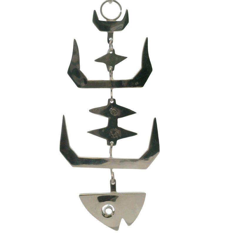 Vintage Mexican 925 Sterling Silver Modernist Taxco Fish Bone Skeleton Pendant