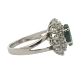 Solid 14kt White Gold Gray Opal Cocktail Ring with Double Diamond Starburst Halo Size 7