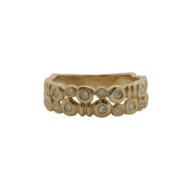 Sonia B Solid 14kt Yellow Gold and Bezel Set Diamond Double Row Bubble Ring Size 9.25