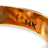 Vintage Retro 1940s Solid 14kt Rose Gold Cocktail Ring with Heart-Set Diamond and Accent Rubies Size 5.25