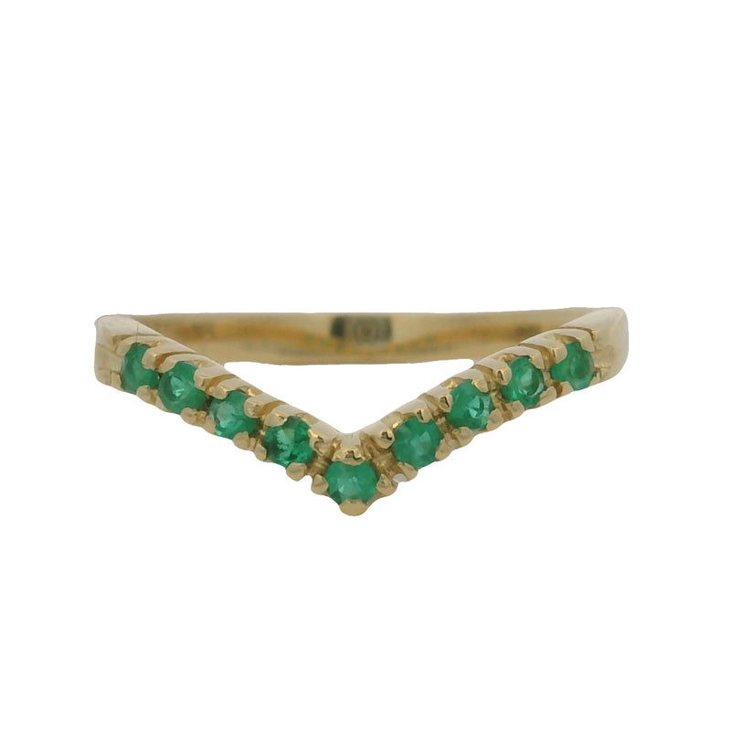 Anillo de oro amarillo macizo de 14 kt con corona de chevron y esmeralda de laboratorio, talla 7.5