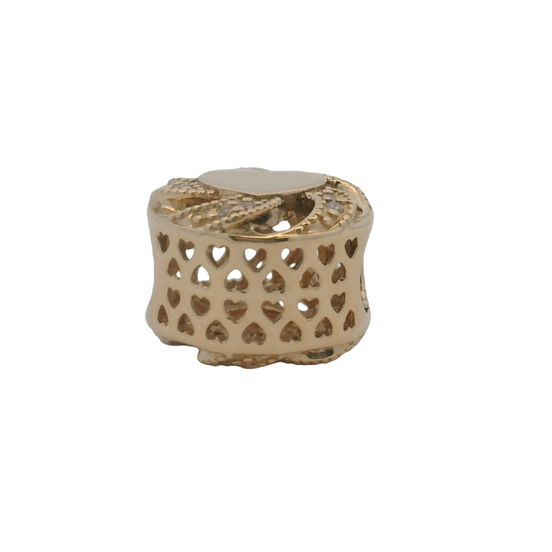 Charm Pandora de corazón con lazo en oro amarillo macizo de 14 kt y circonitas cúbicas