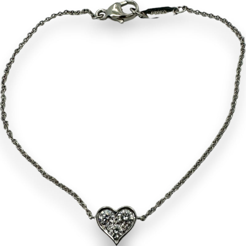 Tiffany & Co 2015 Discontinued 950 Platinum and Diamond Heart Dainty Station Bracelet