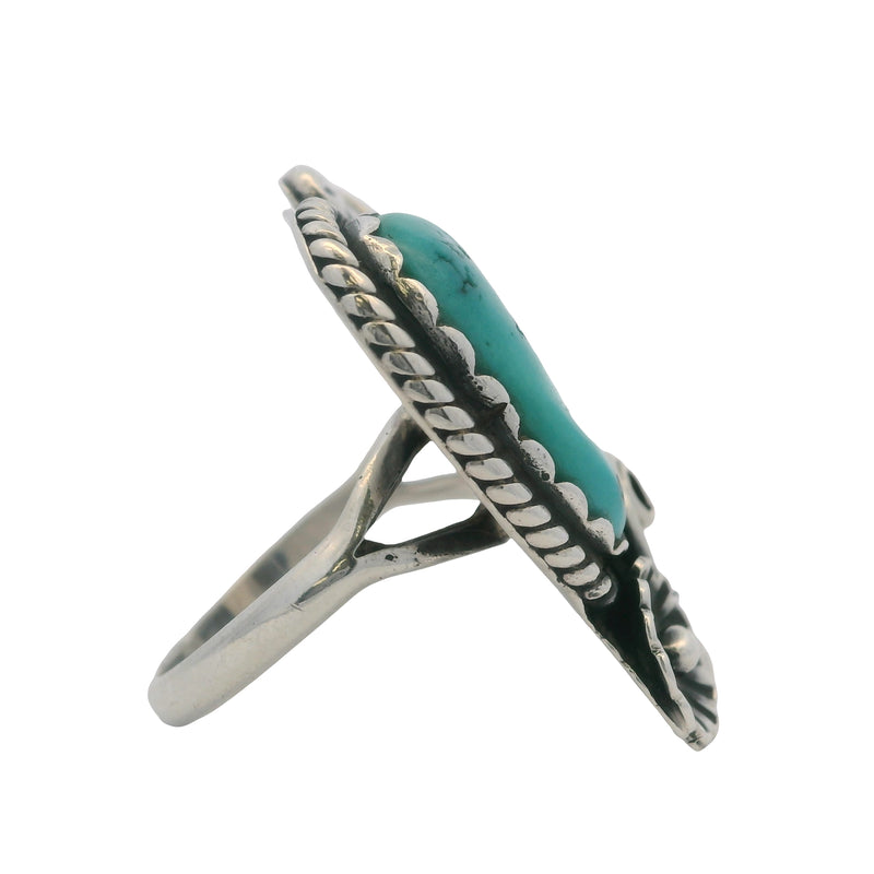 Lambert Livingston Navajo 925 Sterling Silver and Turquoise Flower and Leaf Ring Size 5
