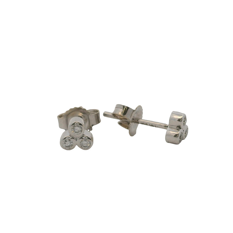 Beny Sofer Solid 14k 585 White Gold Bezel 3 Diamond Cluster Stud Earrings