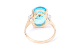 Vintage Blue Topaz & Diamond Accent Cocktail Band 14K 585 Yellow Gold Ring Size 6 3/4