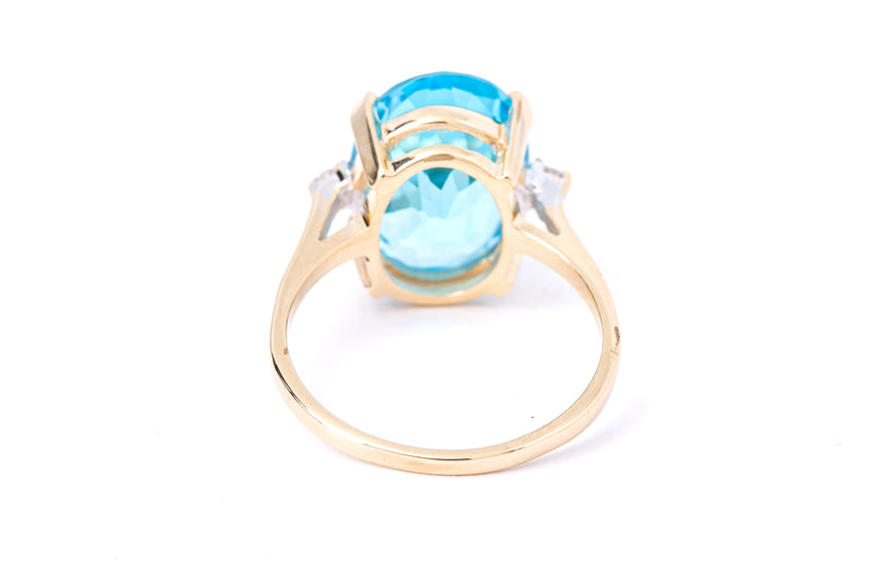 Vintage Blue Topaz & Diamond Accent Cocktail Band 14K 585 Yellow Gold Ring Size 6 3/4