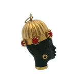 Vintage Corletto Solid 18k Yellow Gold Ebony Wood Coral Blackamoor Charm Pendant